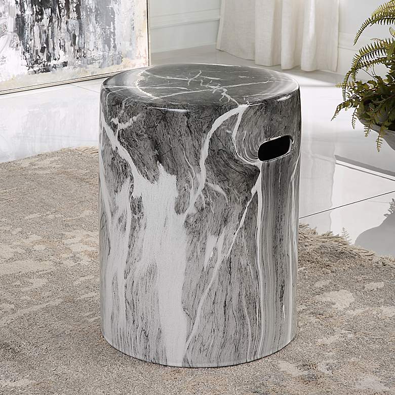 Image 3 Uttermost Marvel Black White Marbled Ceramic Garden Stool more views