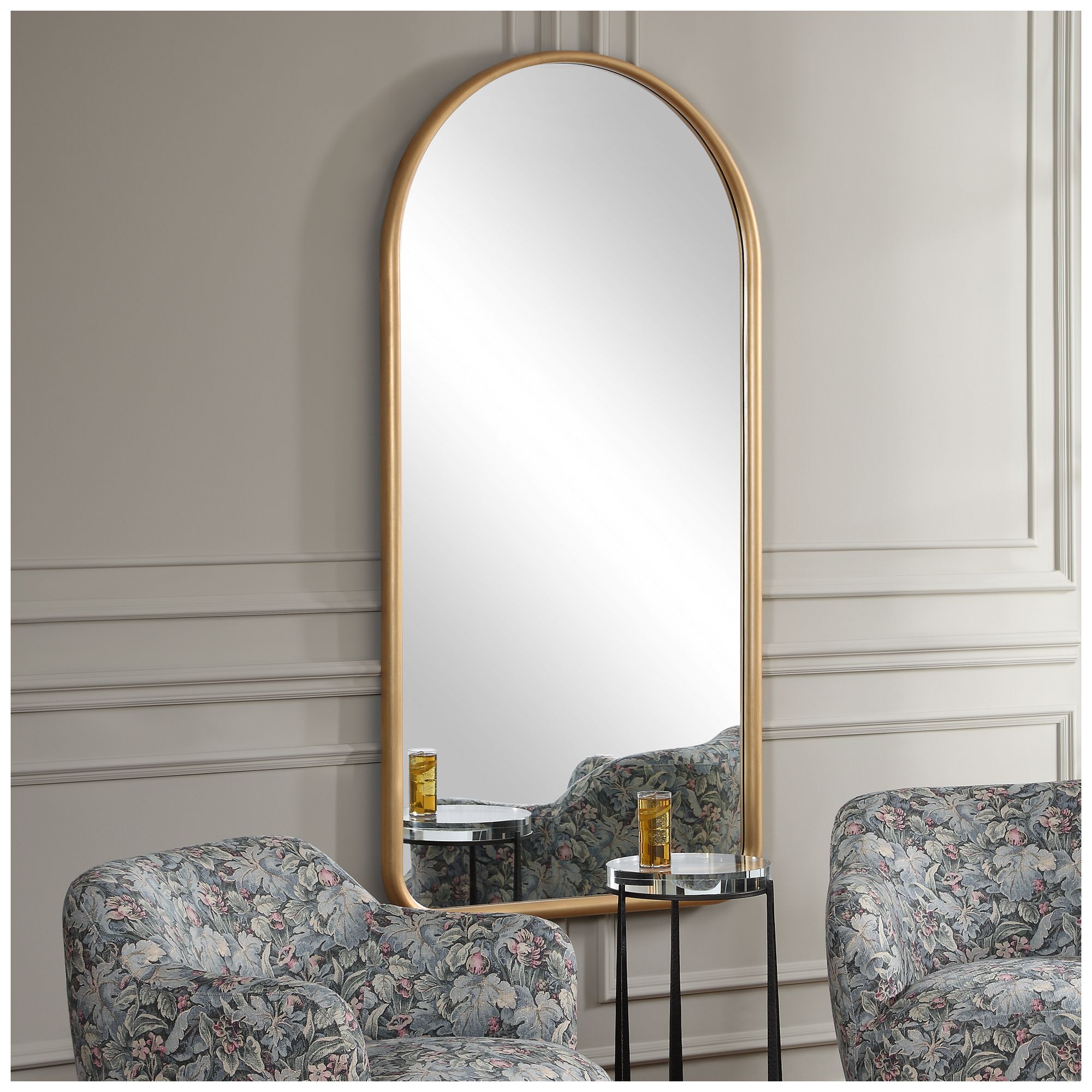 Image 3 Uttermost Marvell 36" x 72" Antique Gold Arch Framed Mirror more views