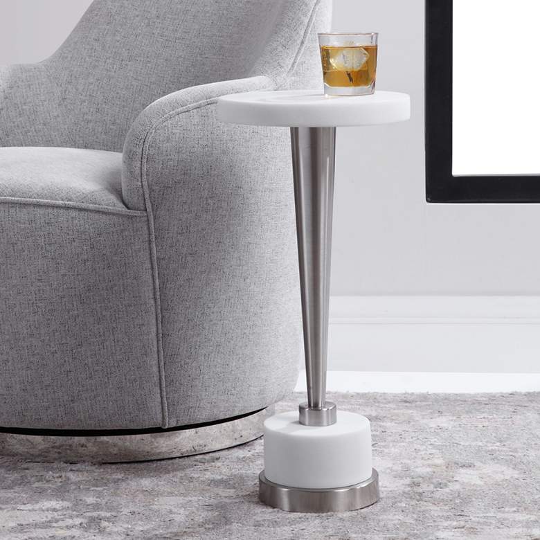 Image 1 Uttermost Masika 10 1/2"W Nickel w/ White Marble Drink Table