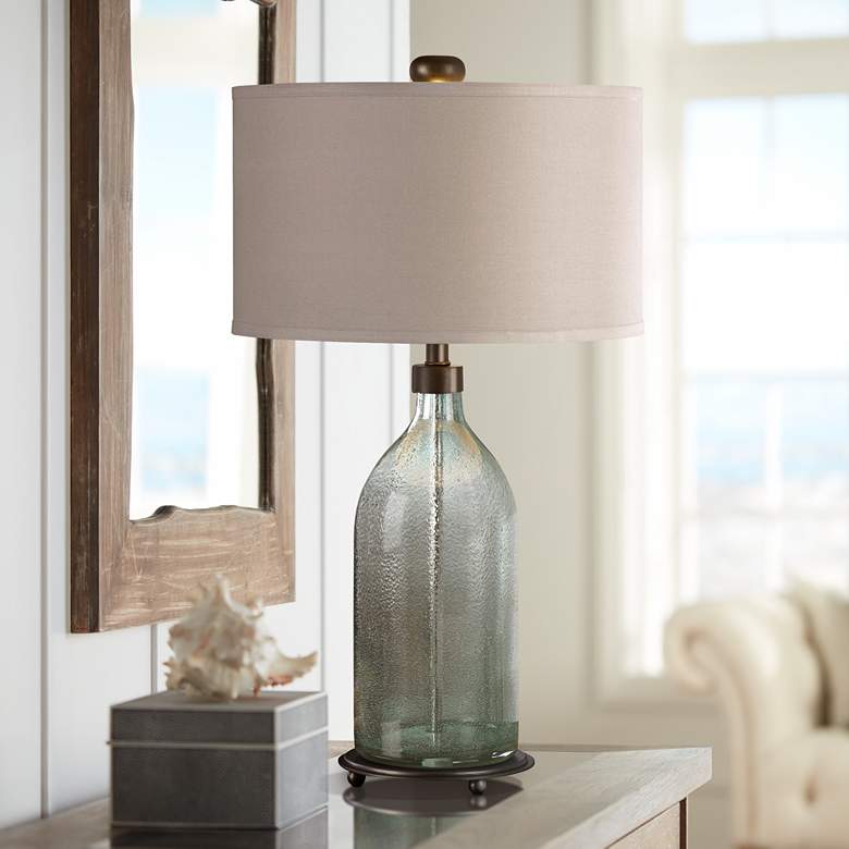 Image 1 Uttermost Massana Olive-Gray Seeded Glass Table Lamp