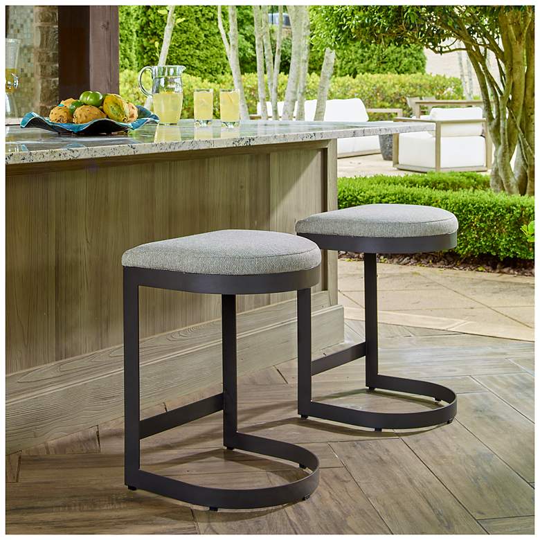Image 2 Uttermost Maude 17 1/4" High Black and White Outdoor Counter Stool more views