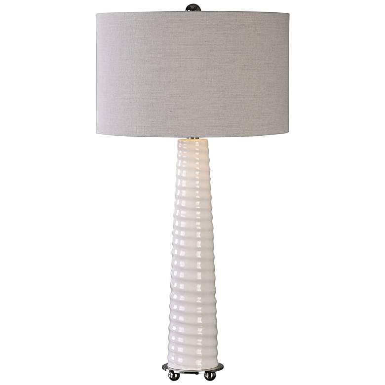 Image 2 Uttermost Mavone 32 inch Gloss White Modern Glass Buffet Table Lamp