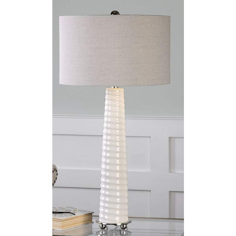 Image 1 Uttermost Mavone 32" Gloss White Modern Glass Buffet Table Lamp