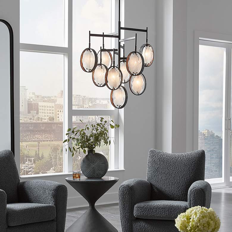 Image 5 Uttermost Maxin 30" 9-Light Industrial Bronze and Glass Chandelier more views