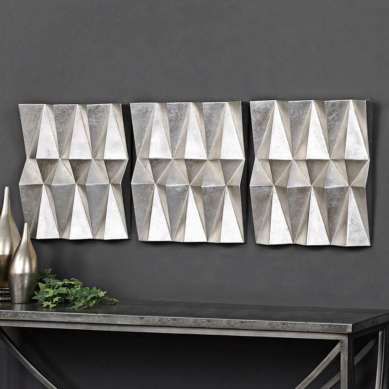 Image 1 Uttermost Maxton Silver Leaf 22"H Metal Wall Art Set of 3