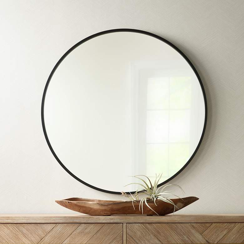 Image 2 Uttermost Mayfair Matte Black 34" Round Wall Mirror
