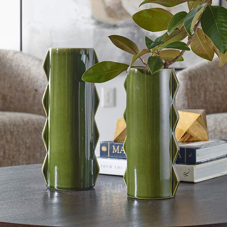 Image 1 Uttermost Meander Rich Green Earthenware 2-Piece Vase Set