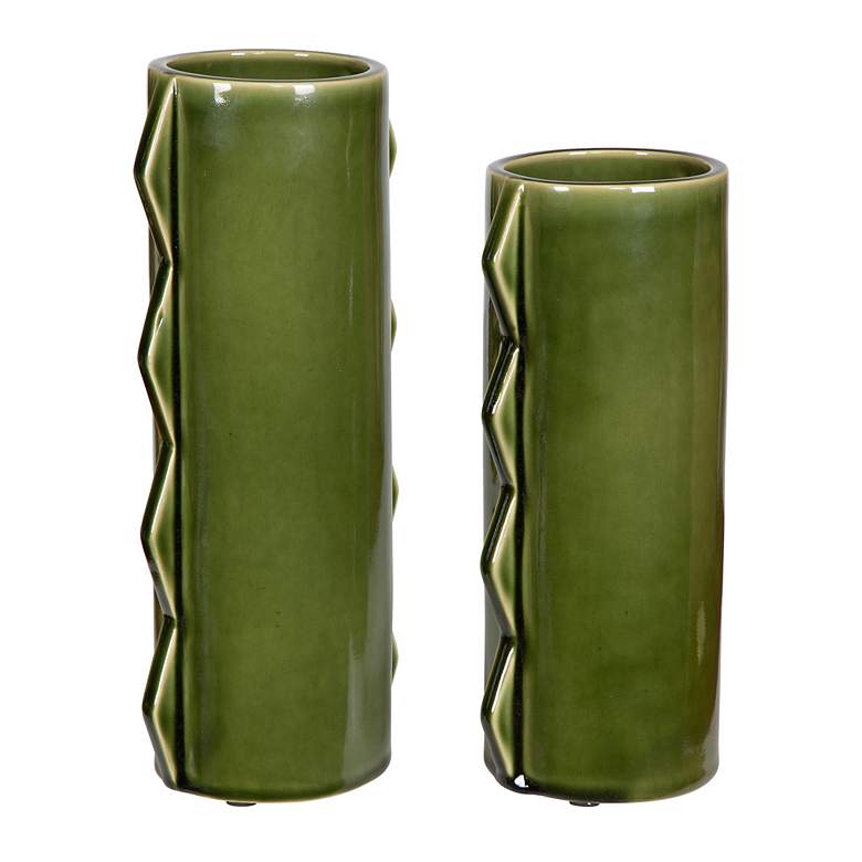 Image 3 Uttermost Meander Rich Green Earthenware 2-Piece Vase Set more views