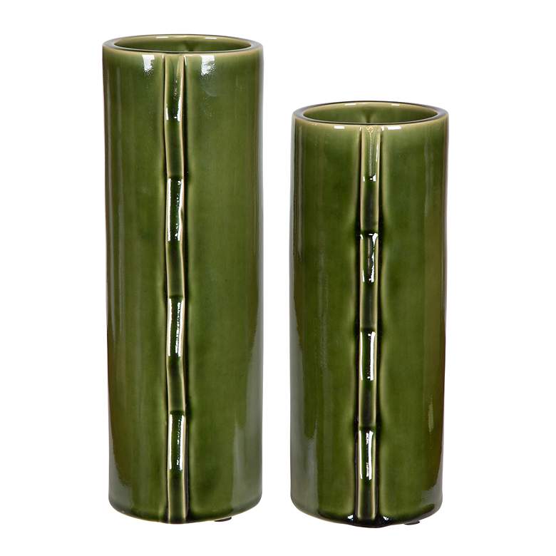 Image 4 Uttermost Meander Rich Green Earthenware 2-Piece Vase Set more views