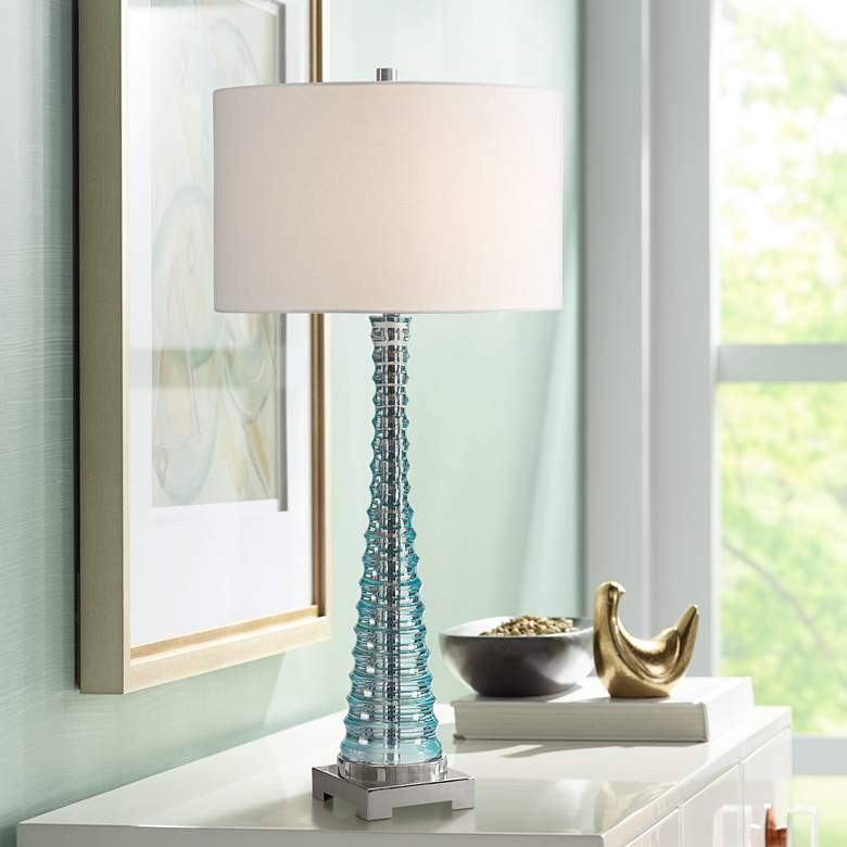 Image 1 Uttermost Mecosta Translucent Sky Blue Table Lamp