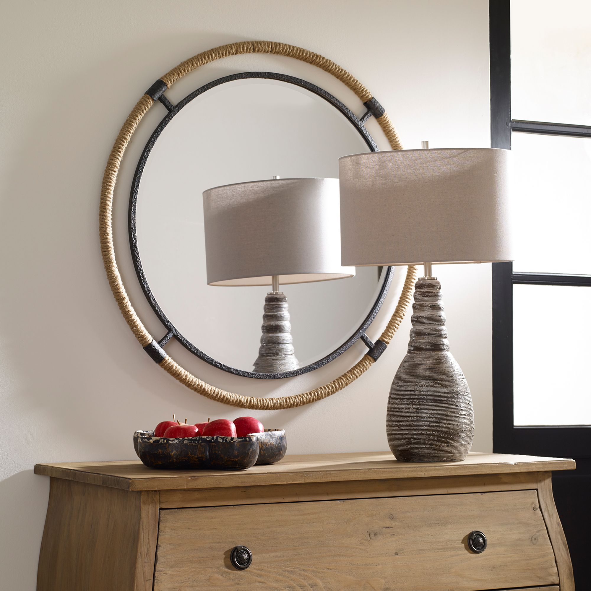 Image 7 Uttermost Melville Rust Black 36 1/4" Round Wall Mirror more views