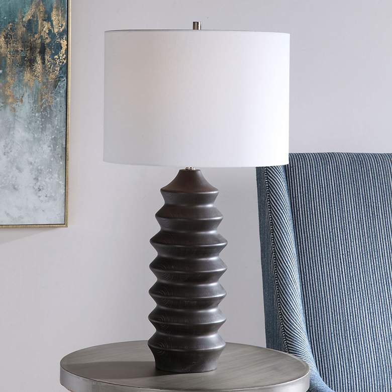 Image 1 Uttermost Mendocino 30" High Rustic Black Carved Wood Table Lamp