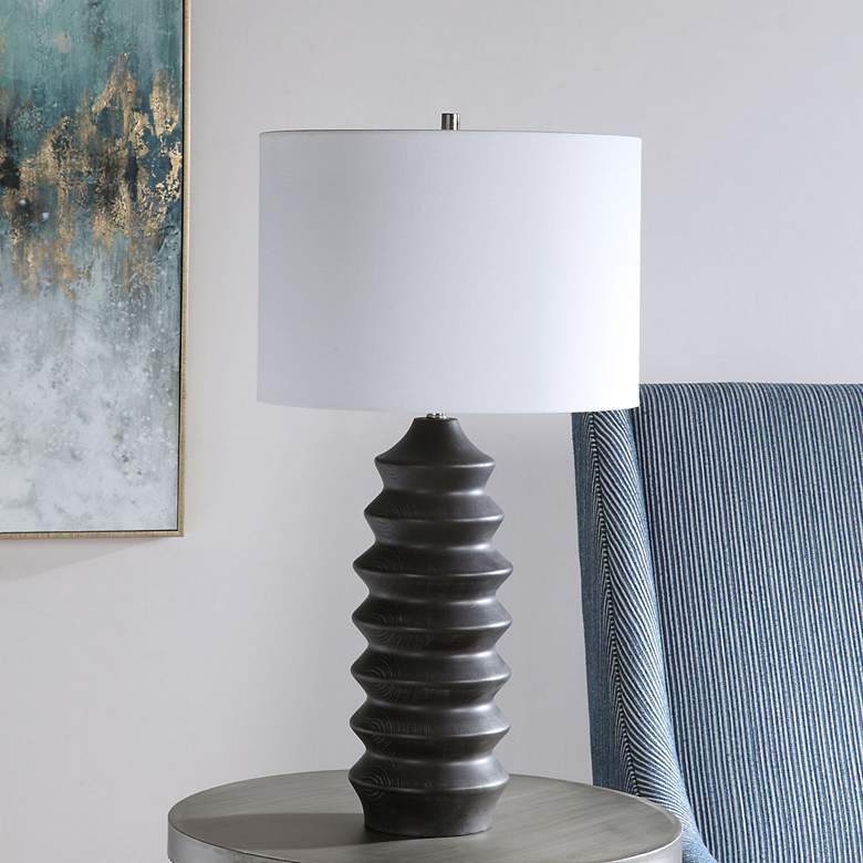Image 3 Uttermost Mendocino 30" High Rustic Black Carved Wood Table Lamp more views
