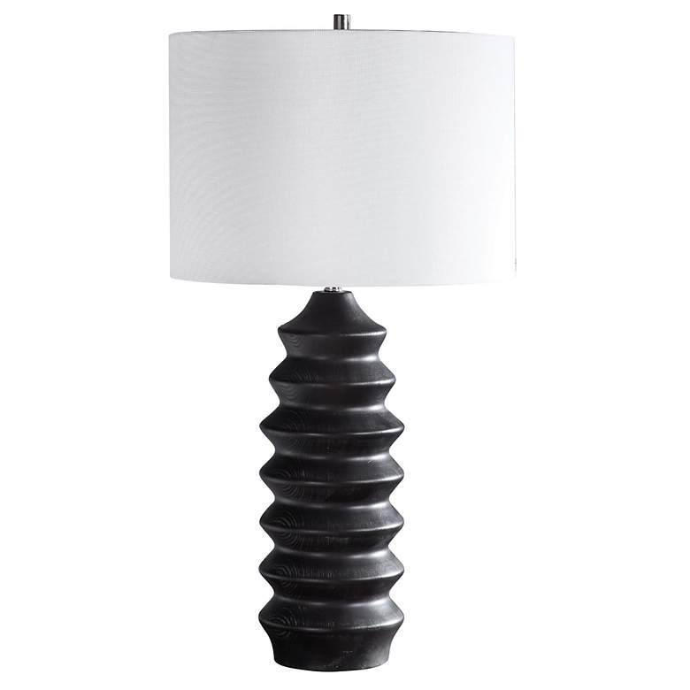 Image 4 Uttermost Mendocino 30" High Rustic Black Carved Wood Table Lamp more views