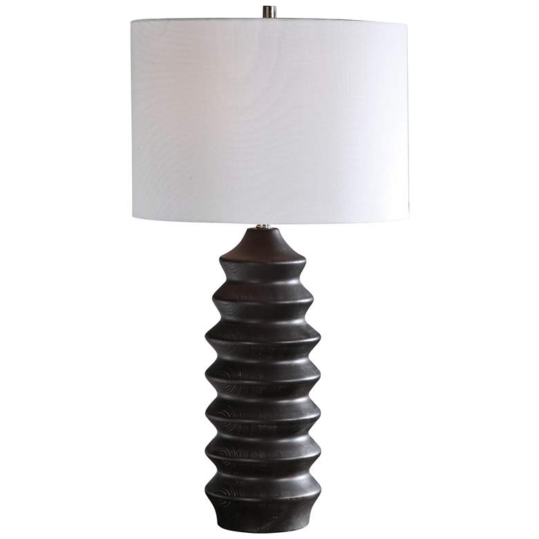 Image 2 Uttermost Mendocino Rustic Black Carved Wood Table Lamp