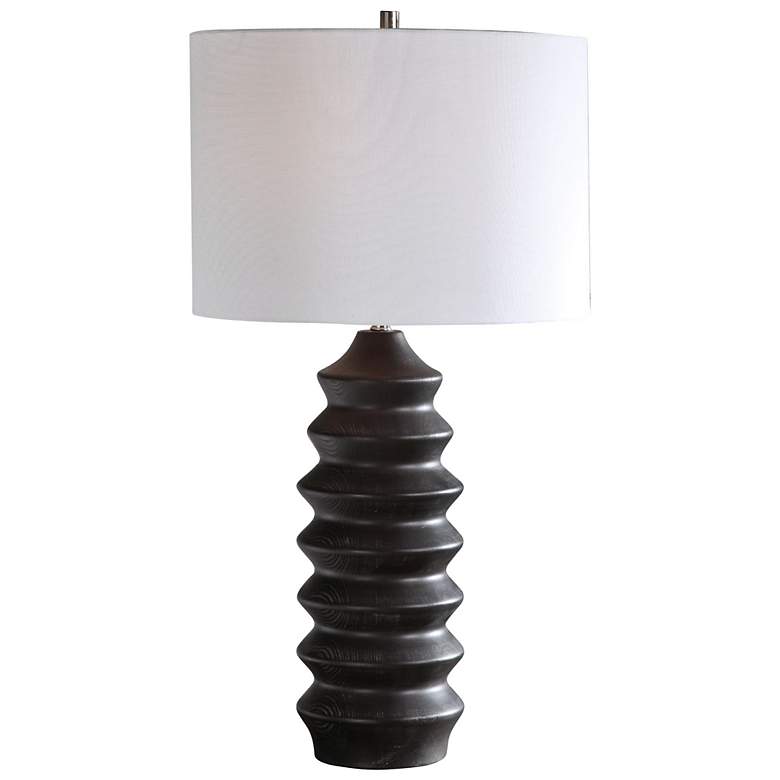 Image 2 Uttermost Mendocino Rustic Black Carved Wood Table Lamp