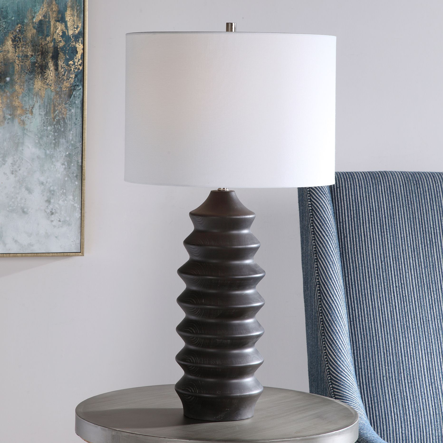 Black and wood on sale table lamp