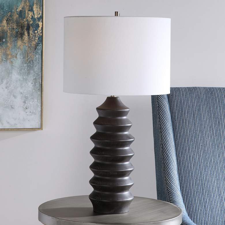 Image 1 Uttermost Mendocino Rustic Black Carved Wood Table Lamp