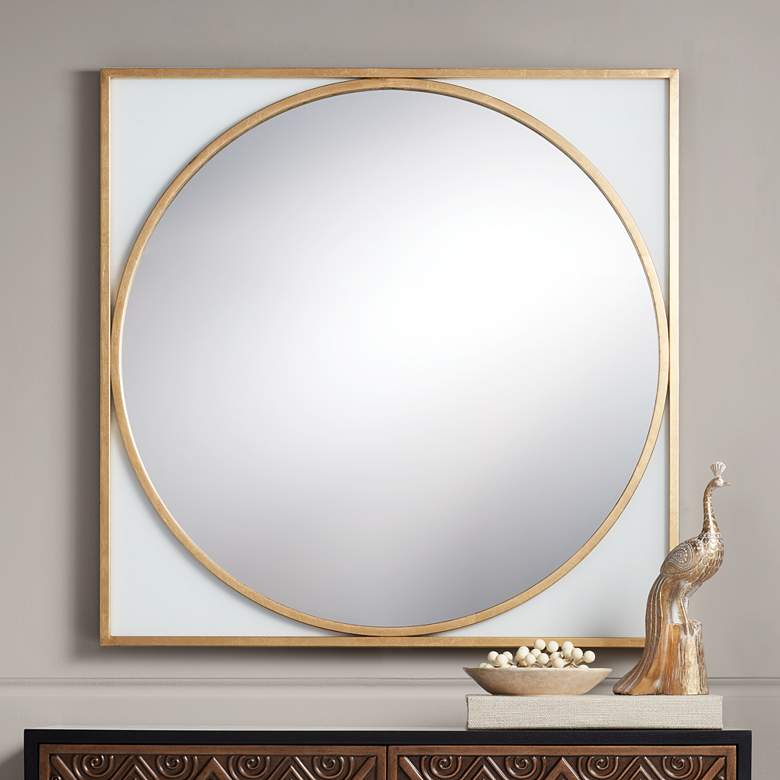 Image 1 Uttermost Meri Glossy Gold Leaf 34" Square Wall Mirror