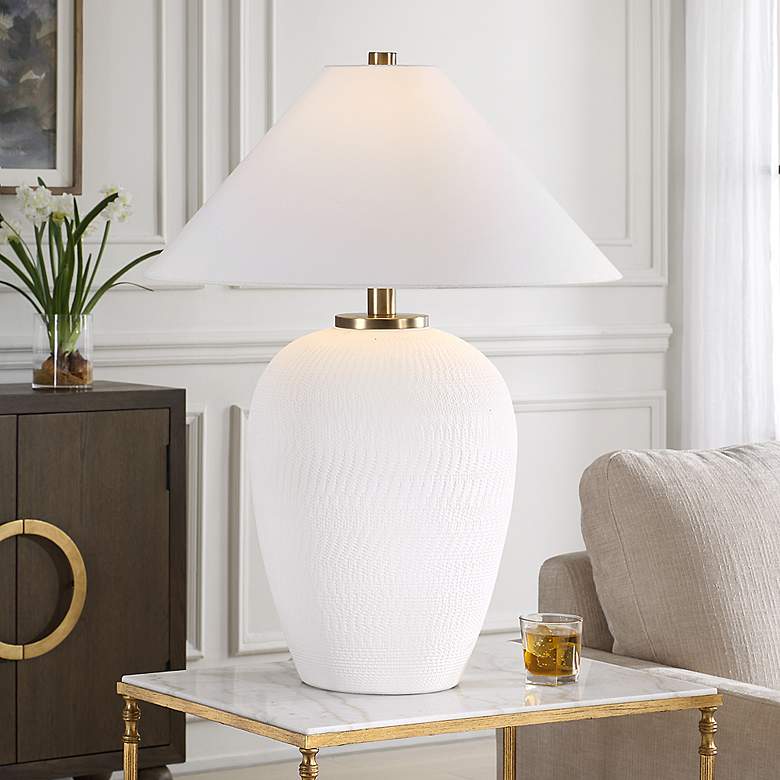 Image 1 Uttermost Merriton 33" High Matte White Ceramic Table Lamp