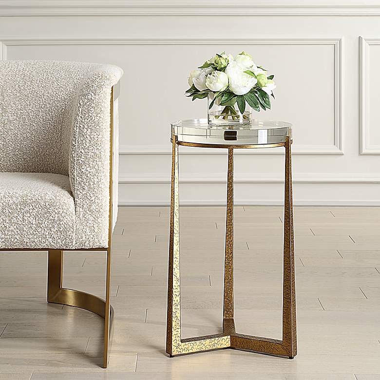 Image 1 Uttermost Midas 14"W Antique Gold and Crystal Accent Table