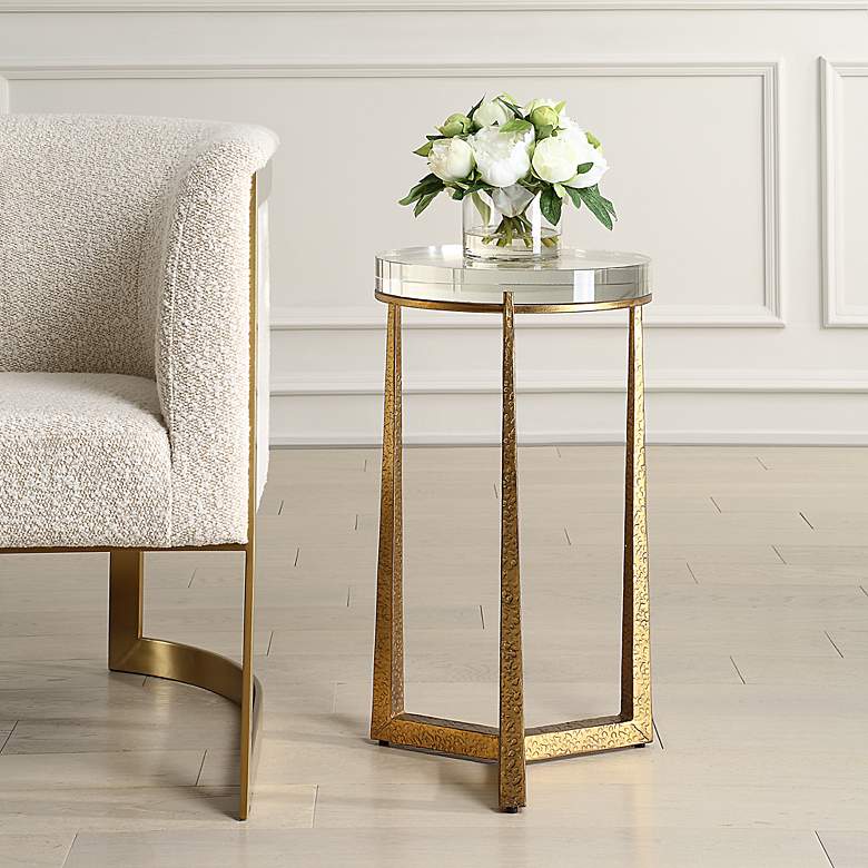 Image 3 Uttermost Midas 14"W Antique Gold and Crystal Accent Table more views