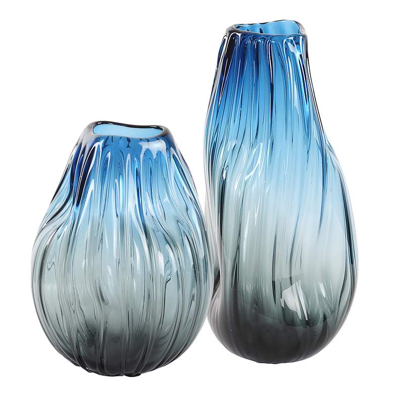 Image 2 Uttermost Midnight Horizon Ombre Blue 2-Piece Glass Vase Set
