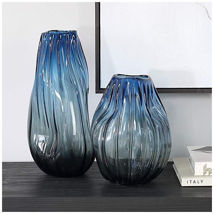 Uttermost Midnight Horizon Ombre Blue 2-Piece Glass Vase Set