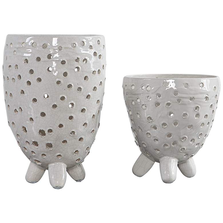 Image 2 Uttermost Milla Crackled Ivory Decorative Vases Set of 2