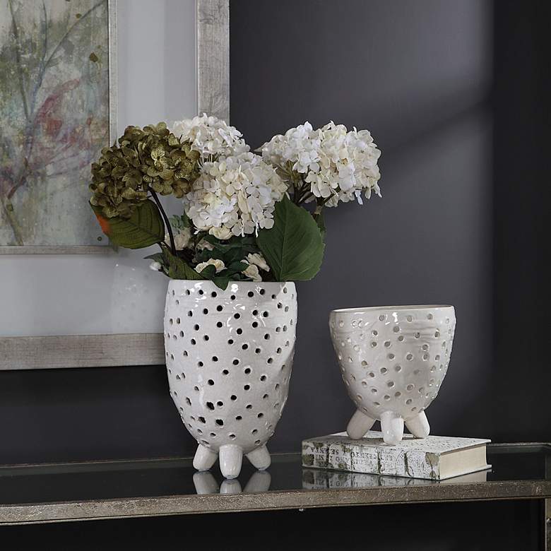Image 1 Uttermost Milla Crackled Ivory Decorative Vases Set of 2