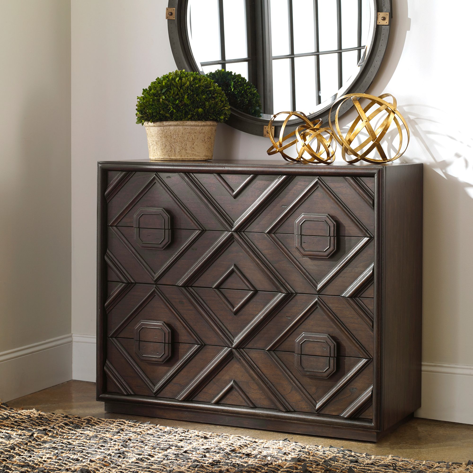 Uttermost Mindra 43" Wide Deep Walnut 4-Drawer Accent Chest
