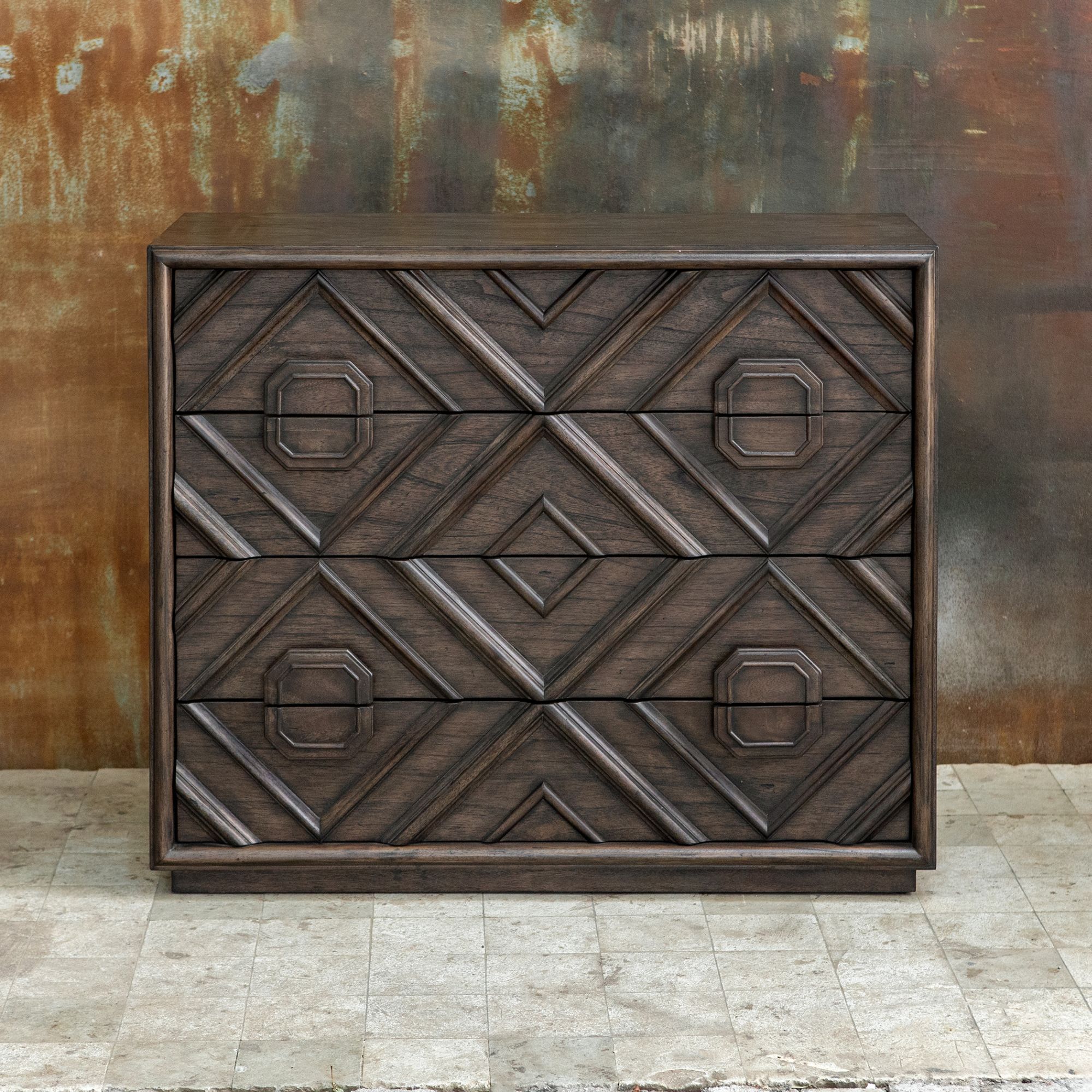 Uttermost Mindra 43" Wide Deep Walnut 4-Drawer Accent Chest