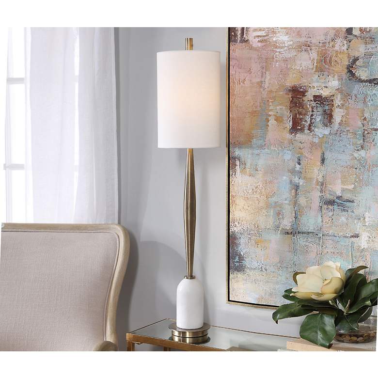 Image 1 Uttermost Minette 40" High Brass Steel and White Marble Buffet Lamp