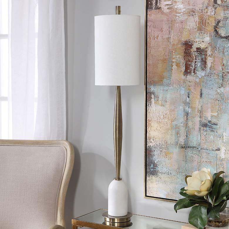 Image 1 Uttermost Minette Brass Steel and White Marble Buffet Lamp