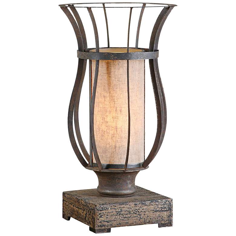 Image 1 Uttermost Minozzo 18 inch High Rustic Bronze Metal Cage Accent Table Lamp