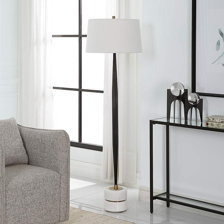 Image 3 Uttermost Miraz 65 3/4" Modern White Marble and Cast Iron Floor Lamp more views
