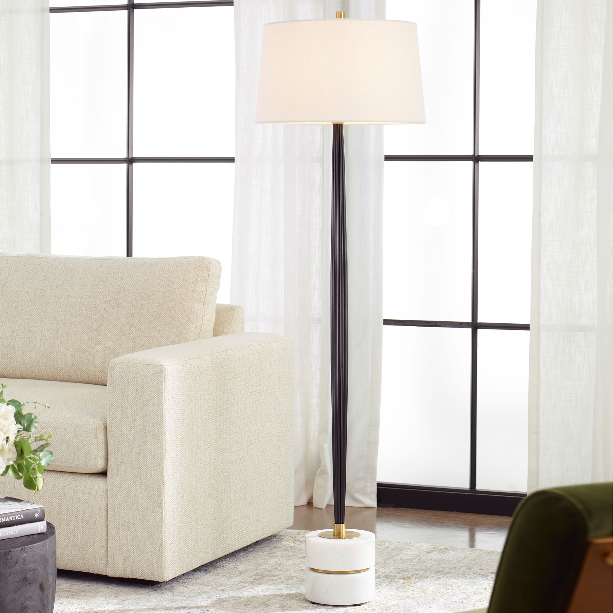 Uttermost Miraz 65 3/4" Modern White Marble and Cast Iron Floor Lamp