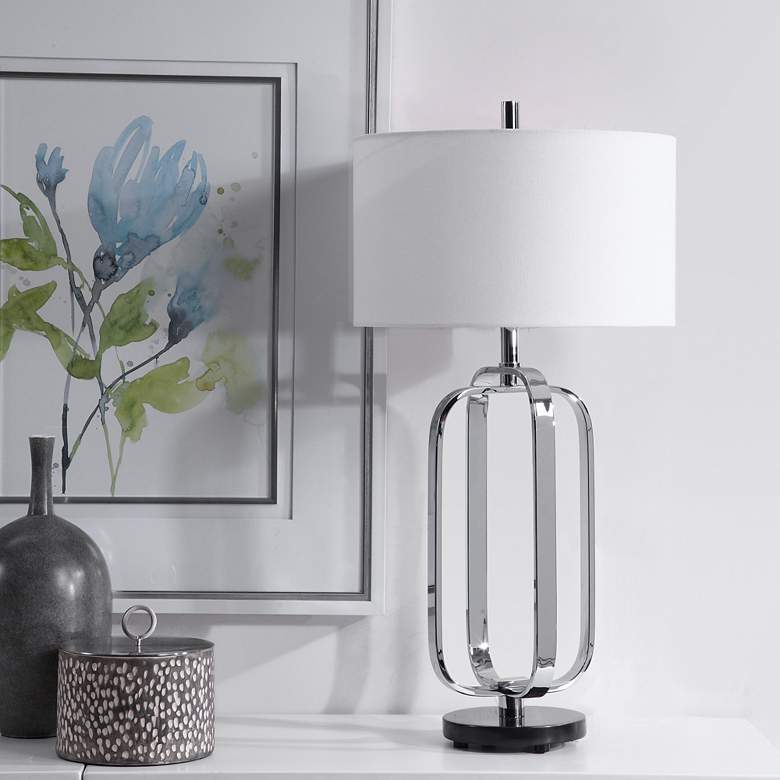 Image 1 Uttermost Mireille Polished Nickel Open Cage Table Lamp