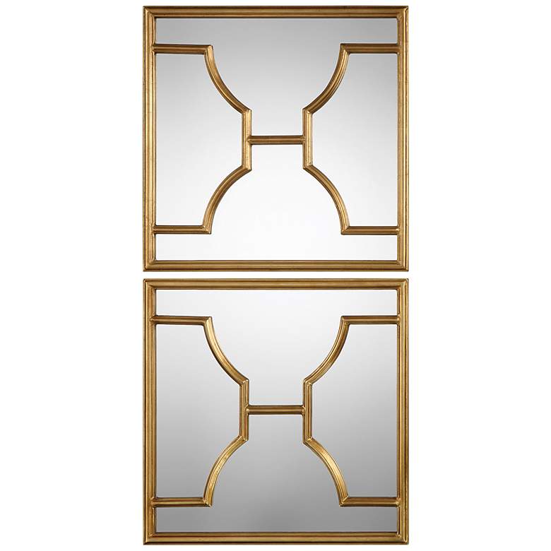 Image 2 Uttermost Misa 24" Square Antique Gold Wall Mirrors Set of 2