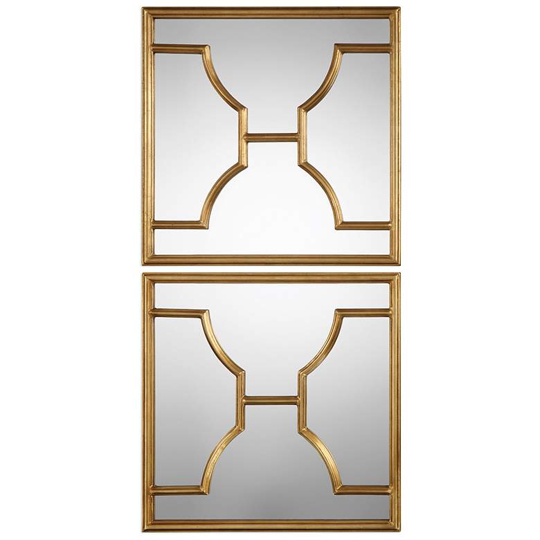 Image 2 Uttermost Misa 24" Square Antique Gold Wall Mirrors Set of 2