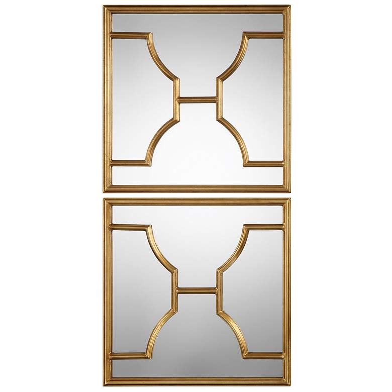 Image 2 Uttermost Misa 24 inch Square Antique Gold Wall Mirrors Set of 2