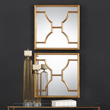 Uttermost Misa 24" Square Antique Gold Wall Mirrors Set of 2