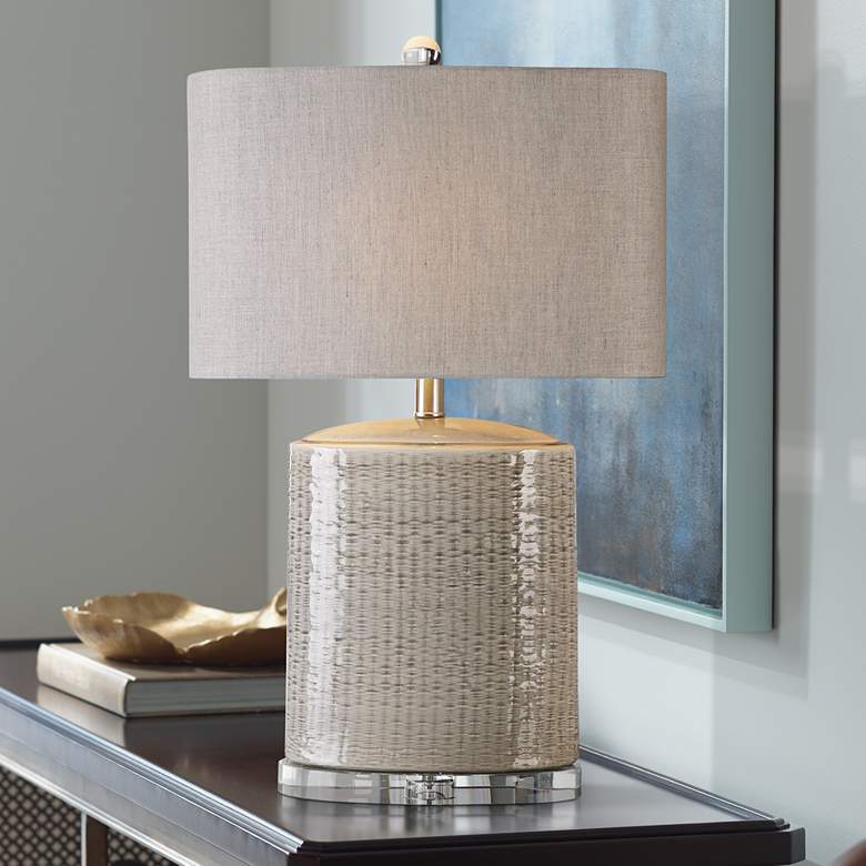 Image 1 Uttermost Modica 25 1/2" Taupe Textured Ceramic Oval Table Lamp
