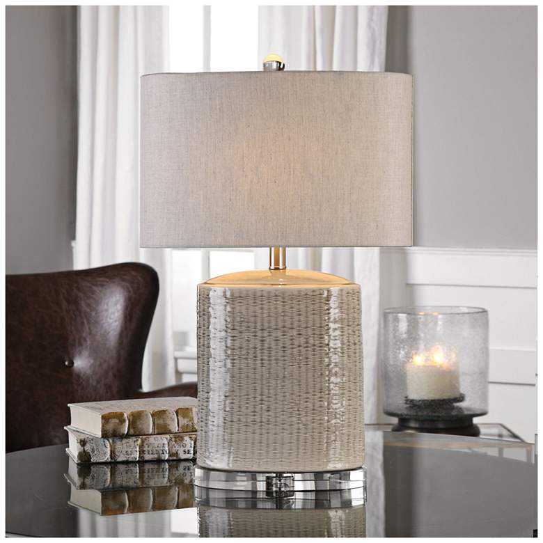 Image 3 Uttermost Modica 25 1/2" Taupe Textured Ceramic Oval Table Lamp more views