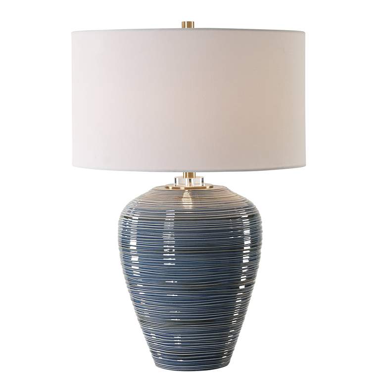 Image 2 Uttermost Moher 26" High Glossy Blue Ribbed Ceramic Table Lamp