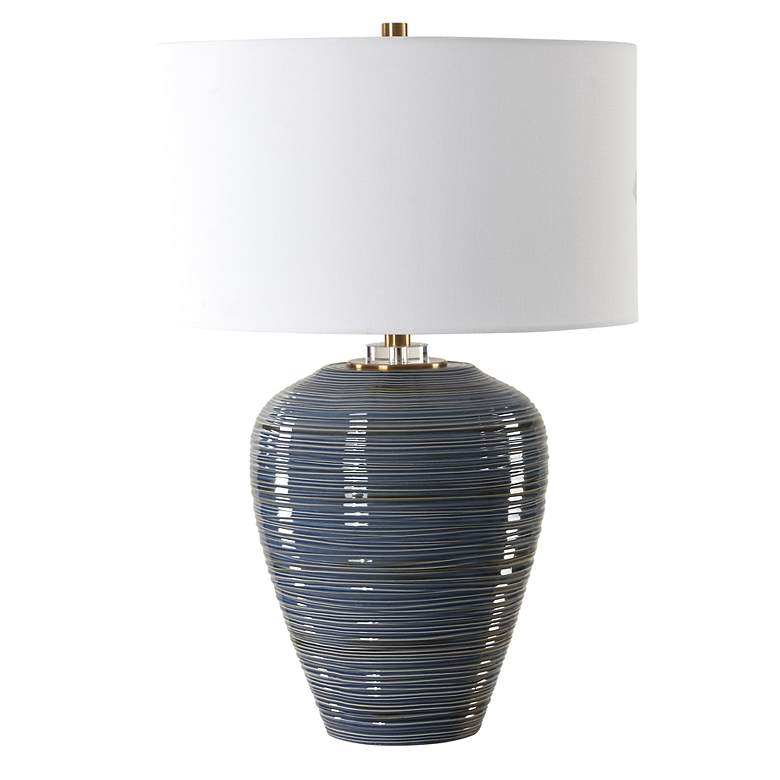 Image 4 Uttermost Moher 26" High Glossy Blue Ribbed Ceramic Table Lamp more views