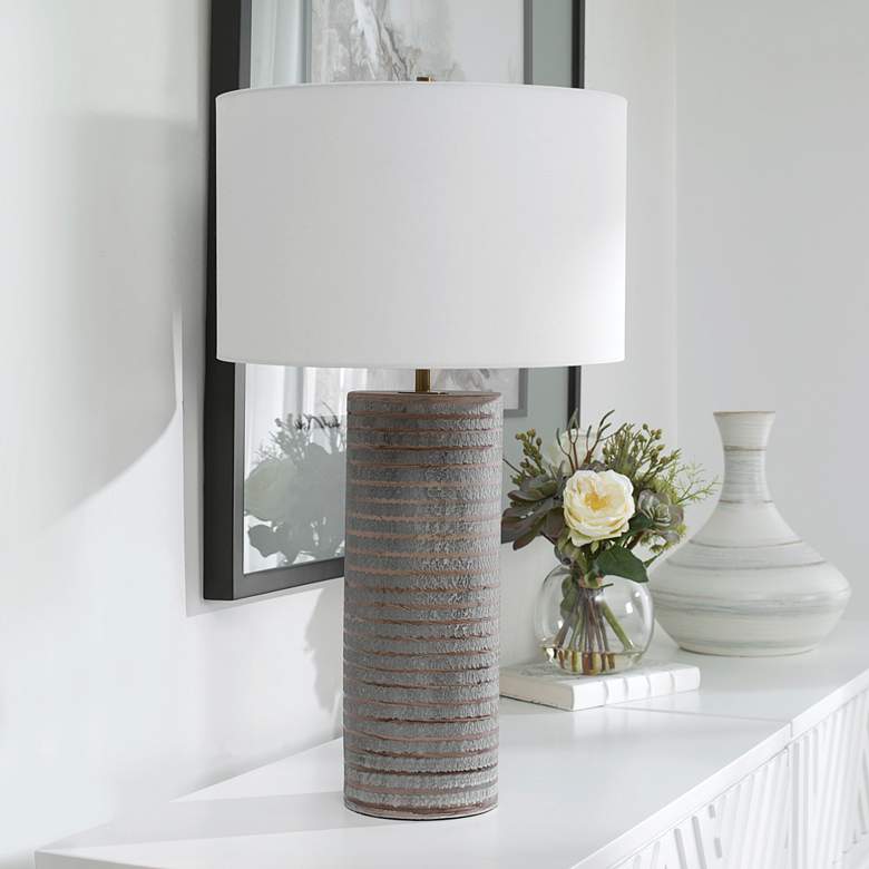 Image 1 Uttermost Monolith 28 1/2" Brown and Gray Ceramic Table Lamp