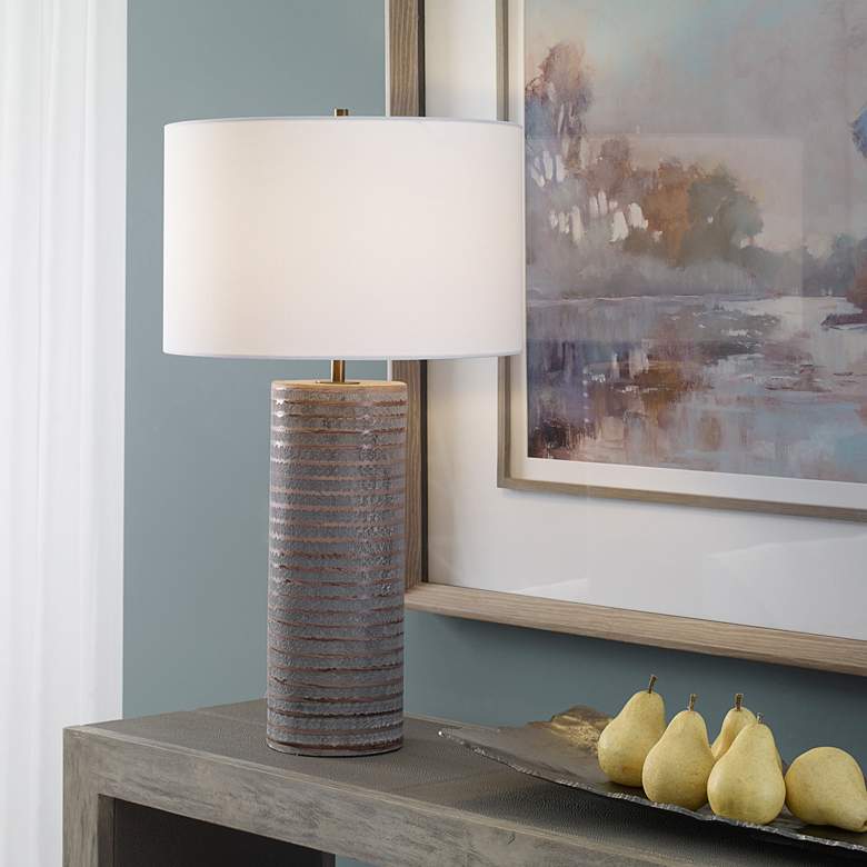 Image 7 Uttermost Monolith 28 1/2" Brown and Gray Ceramic Table Lamp more views