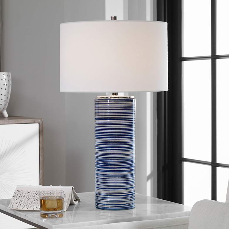 Image 1 Uttermost Montauk 28 1/2" White and Indigo Blue Ceramic Table Lamp