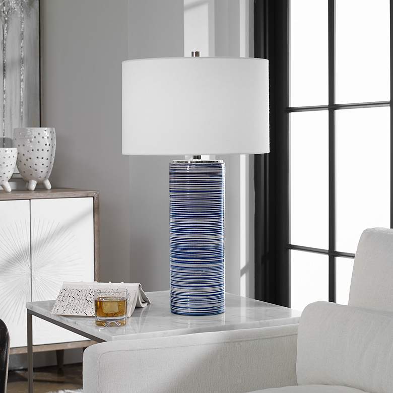 Image 3 Uttermost Montauk 28 1/2" White and Indigo Blue Ceramic Table Lamp more views